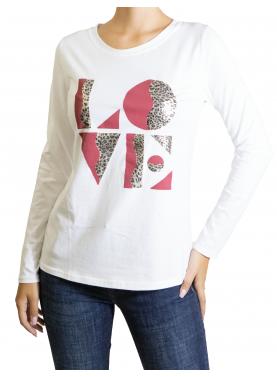 t shirt manica lunga con stampa love leopardata